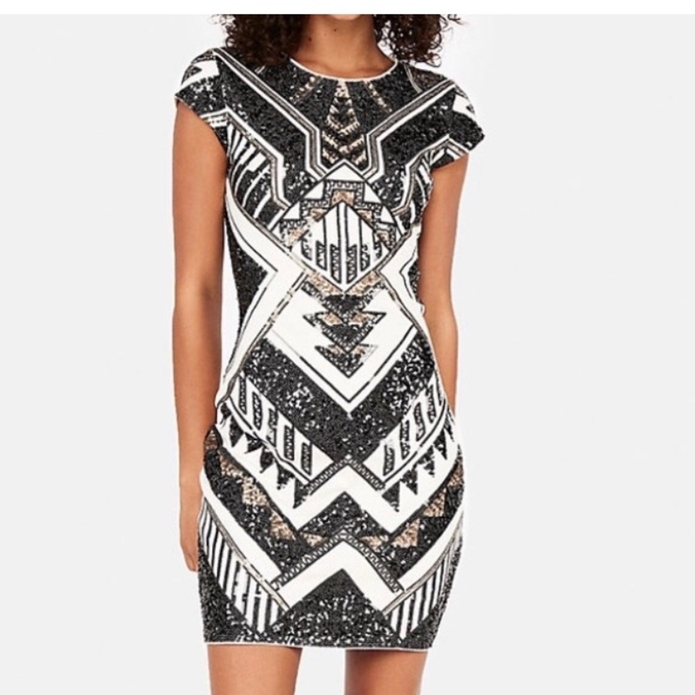 Black and White Geometric Sequin Dress